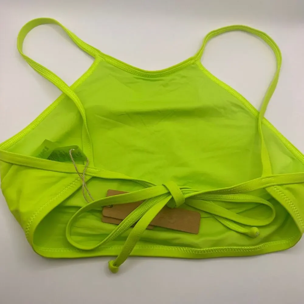 Skims Recycled Swim High Neck Top Neon Green String Bikini Top Size XS